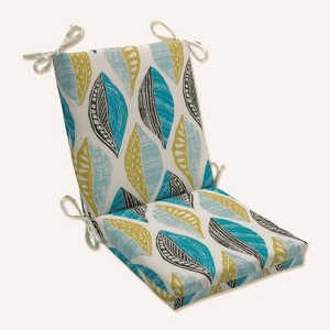 36.5" x 18" Leaf Block Outdoor/Indoor Squared Corners Chair Cushion Teal/Citron - Pillow Perfect: Weather & Fade-Resistant Patio Comfort - 1 of 4