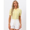 Allegra K Women's Plaid Gingham Puff Short Sleeve Peter Pan Collar Button Down Shirt - 2 of 4