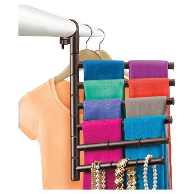 Lynk Hanging Pivoting Scarf Rack and Accessory Holder - Closet Hanger Organizer Rack - Bronze