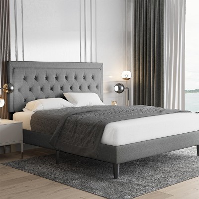 Allewie Button Tufted Platform Bed Frame/ Fabric Upholstered Bed Frame with Adjustable Headboard/ Wood Slat Support/Mattress Foundation