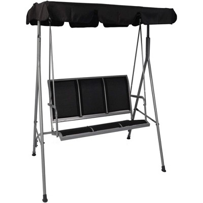 70.5"3-Person Outdoor Swing Chair Adjustable Canopy Hammock Seats, Patio Porch Garden Swing, Black