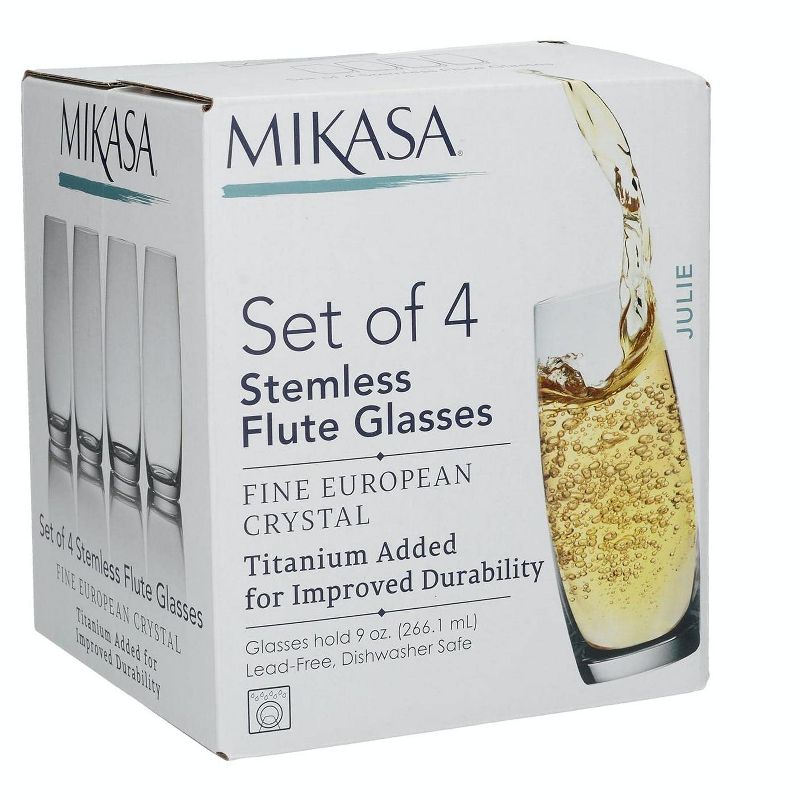 Mikasa Julie Fine Crystal Stemless Flute Glasses, Set of 4, 9 oz., 2 of 7