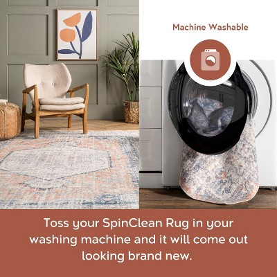 Peach Floral Bliss 4' x 6' Easy-Care Synthetic Area Rug