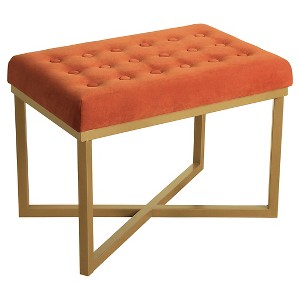 Rectangle Ottoman with Tuscany Velvet Tufted Cushion and Gold Metal X Base - HomePop, Orange
