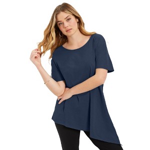 June + Vie by Roaman's Women's Plus Size Short-Sleeve Asymmetrical Tunic - 1 of 4