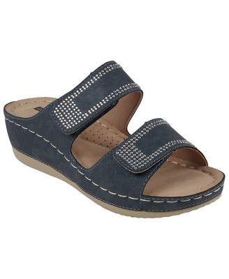 Gc Shoes Rea Navy 8 Velcro Double Band Embellished Comfort Slide Wedge ...