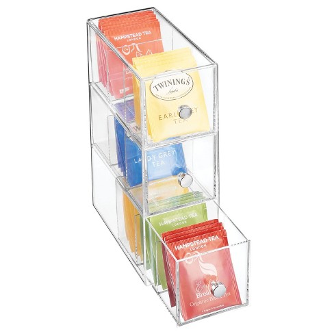 Mdesign Plastic Kitchen Storage Tea Organizer With 3 Drawers - Clear, 1  Pack : Target