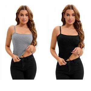 INSPIRE CHIC 2 Pcs Women's Ribbed Basic Undershirts Unadjustable Spaghetti Strap Camisoles - 1 of 4