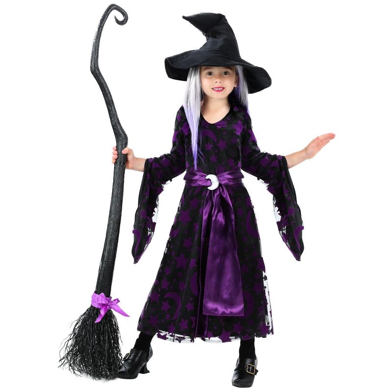 HalloweenCostumes.com 4T Girl Girl's Toddler Purple Moon Witch Costume, Black/Purple, 2 of 3