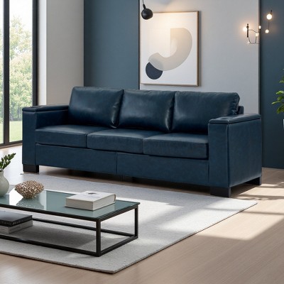 93.7" PU Leather 3-Seater Sofa with Storage & Cup Holder