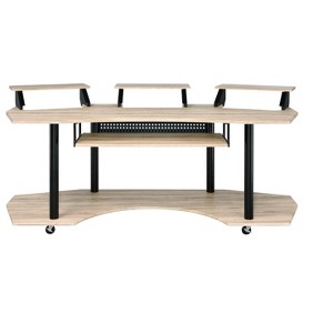 Gulches 83'' Recording Studio Desk - Black/Natural Oak Finish, Keyboard/Stand Storage, Smooth Casters - 1 of 4