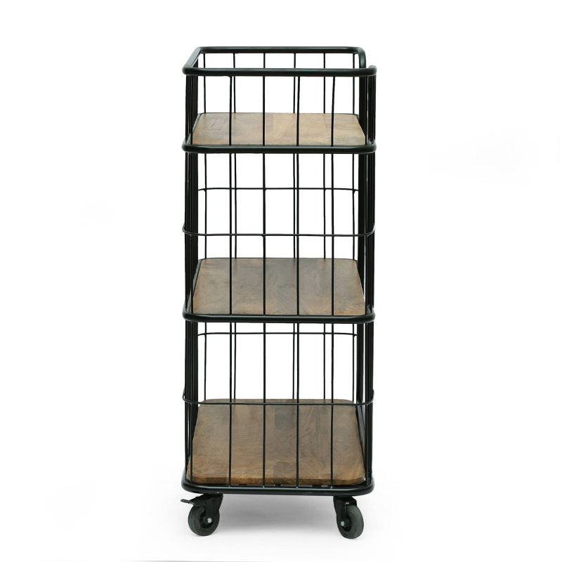 Colwill Modern Industrial Handcrafted Mango Wood Kitchen Cart with Wheels Natural/Black - Christopher Knight Home, 4 of 9