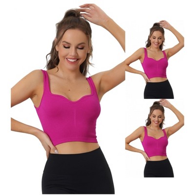 INSPIRE CHIC Women's Slim-Fit Ribbed Workout Sleeveless Plunge Sports Camisoles 3 Packs