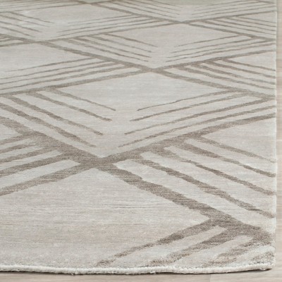 Silver Geometric Hand-Knotted Wool Area Rug, 8' x 10'