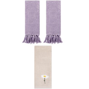 REGALWOVEN 3 Packs Cotton Soft Absorbent Floral Pattern and Solid Hand Towel Set - 1 of 4