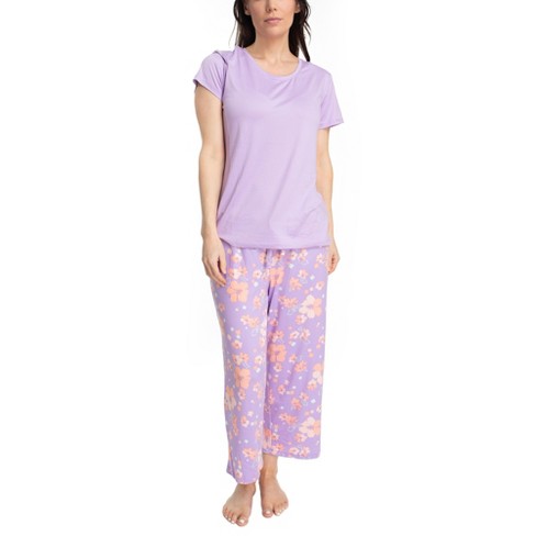 MUK LUKS Womens 2 Piece Feel Good Pajama Set, Purple/Regency Floral, X Large