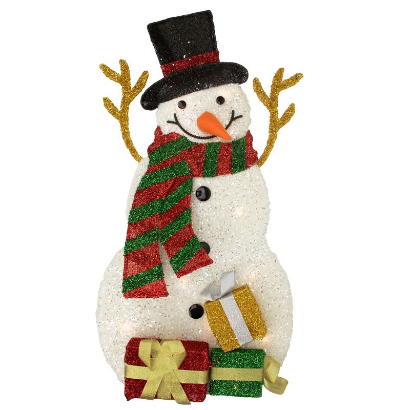 Northlight 31" Pre-Lit White and Black Snowman with Gifts Outdoor Christmas Decor, 1 of 5