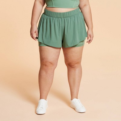 Blogilates Women's Ruffle Woven Mid-Rise Shorts 4" - Olive Green 1X