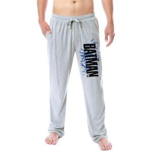 DC Mens' The Batman Movie Gotham Bat Background Logo Sleep Pajama Pants Grey - 1 of 3