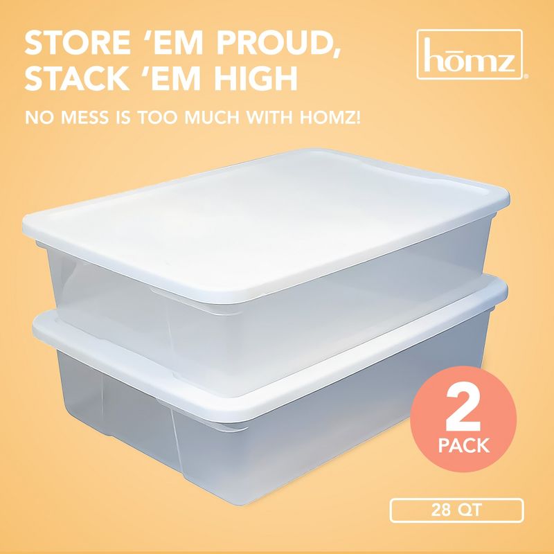 Homz 28 Quart Snaplock Clear Plastic Storage Tote Container Bin with Secure Lid and Handles for Home and Office Organization, 2 Pack, 3 of 8