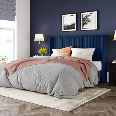 Allewie Bed Platform Frame/Velvet Upholstered Bed Frame with Vertical Channel Tufted Headboard/Strong Wooden Slats/Box Spring Optional