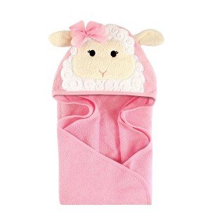 Hudson Baby Infant Girl Cotton Animal Face Hooded Towel, Lamb, One Size - 1 of 2