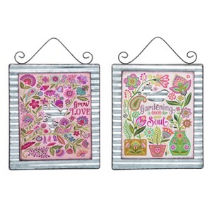 Transpac Metal Corrugated Folk Art Gardening Sentiment Sign Set of 2 Hanging Wall Decorations - 1 of 1