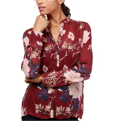Lucky Brand Womens Ruffled Floral-Print Button Up Shirt