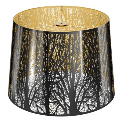 ALUCSET Stainless Steel Large Lamp Shade, 11" x 13" x 10" Drum Lampshade for Table Floor Lamps, Black Polished Gold-plated Etched Replacement Shade