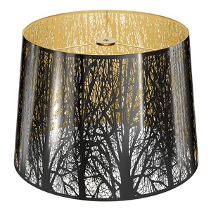 ALUCSET Stainless Steel Large Lamp Shade, 11" x 13" x 10" Drum Lampshade for Table Floor Lamps, Black Polished Gold-plated Etched Replacement Shade - 1 of 4