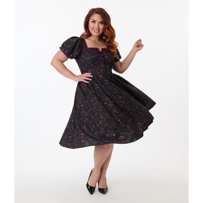 Unique Vintage Women's Plus Button Front Swing Dress