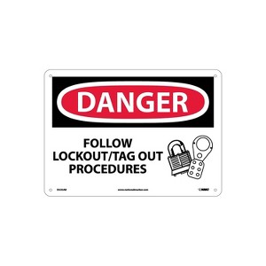 National Marker Danger Signs; Follow Lockout Tag Out Procedures Graphic 10X14 .040 Aluminum D535AB - 1 of 1