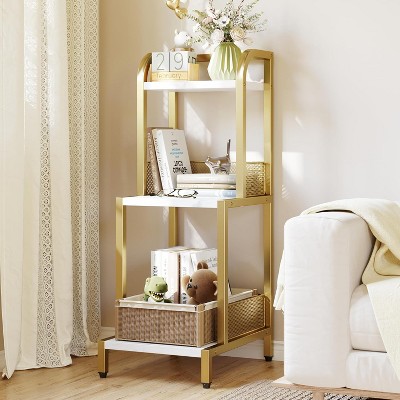 Ladder Shelf, 3 Tier Bathroom Ladder Shelf, Gold Metal Ladder Bookshelf, Small Bookshelf for Bedroom Living Room Office Kitchen Bathroom