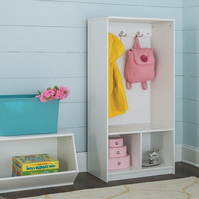 White Kid's Storage Organizer with Hooks and Cubes