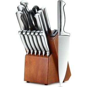 Attop 15-Piece Stainless Steel Knife Block Set - Kitchen Knife Set with Built-in Sharpener & Hardwood Block - 1 of 4