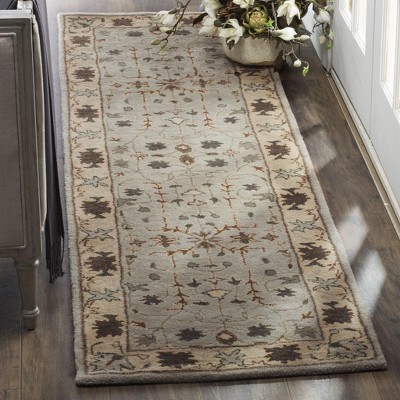 Hand-Tufted Beige and Green Wool Runner Rug, 2'3" x 12'