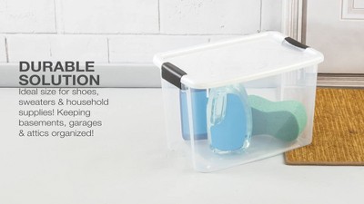 Clear 70 Quart Stackable Plastic Storage Bin with White Lid