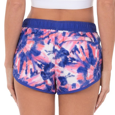 SUZZI Women s 4 Way Stretch Tie Dye Running Shorts Navy Coral Large