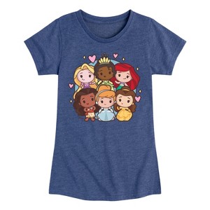 Girls' - Disney Princess - Princess Group Chibi Kawaii Fitted Short Sleeve Graphic T-Shirt - 1 of 4