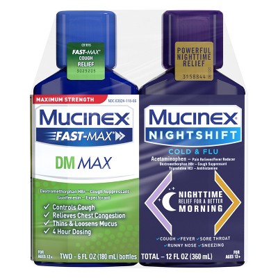 Mucinex Fast Max DM Max & Night Shift Cold & Flu Relief Combo Liquid -2ct/12 fl oz Total
