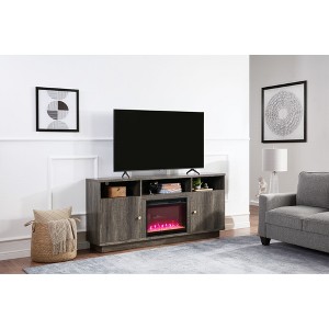 70" Particle Board Fireplace TV Stand Console with Heater, LED Lights, Cabinets, and Shelves for Living Room and Bedroom - 1 of 4