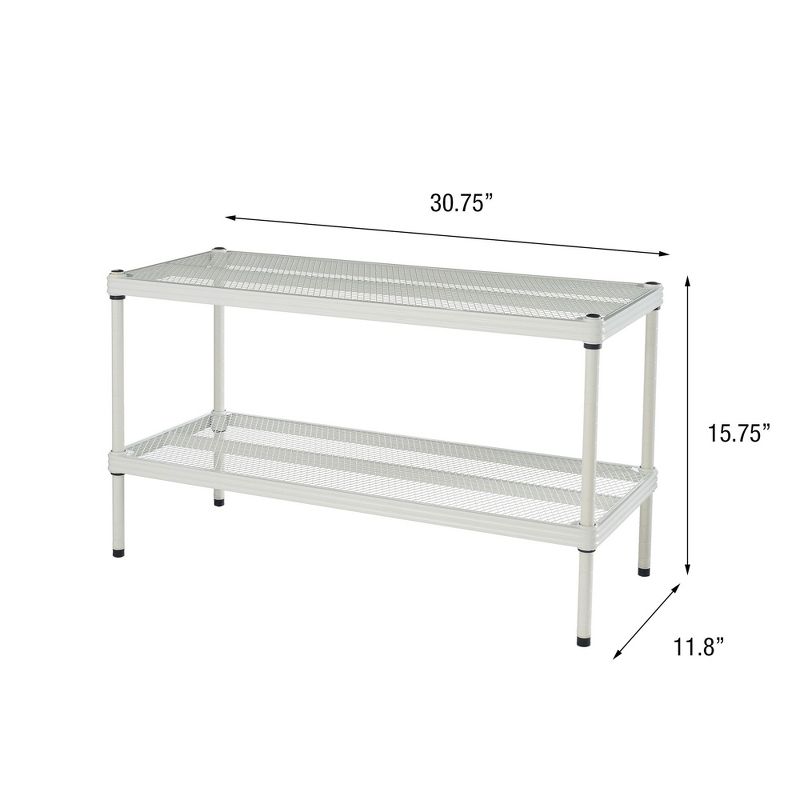 Design Ideas MeshWorks 2 Tier Full-Size Metal Storage Shelving Unit Rack for Kitchen, Office, and Garage Organization, 31” x 13” x 17.5,” White, 4 of 7