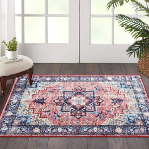 Vintage Farmhouse Boho Area Rug | Ultra Soft Washable Non-Slip Rug with Distressed Rustic Print for Living Room, Bedroom, Dining, Dorm & Office - 1 of 4