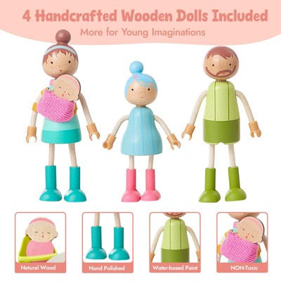 Etokfoks 32pcs Wooden Dollhouse Furniture Set with 4 Dolls for 5 Rooms Living Room Bedroom Kitchen Bathroom Kids Room Pretend Play Toy — фото 4