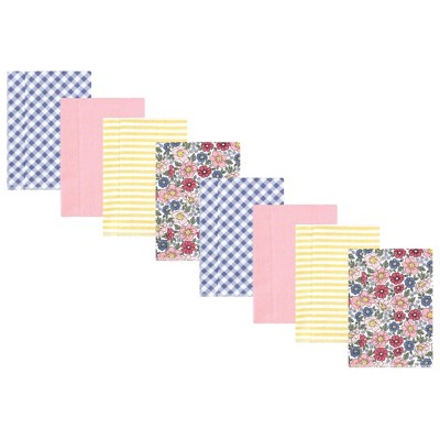 Hudson Baby Girls Cotton Poly Flannel Burp Cloths 8-Pack, Pink Blue Pretty Floral, One Size