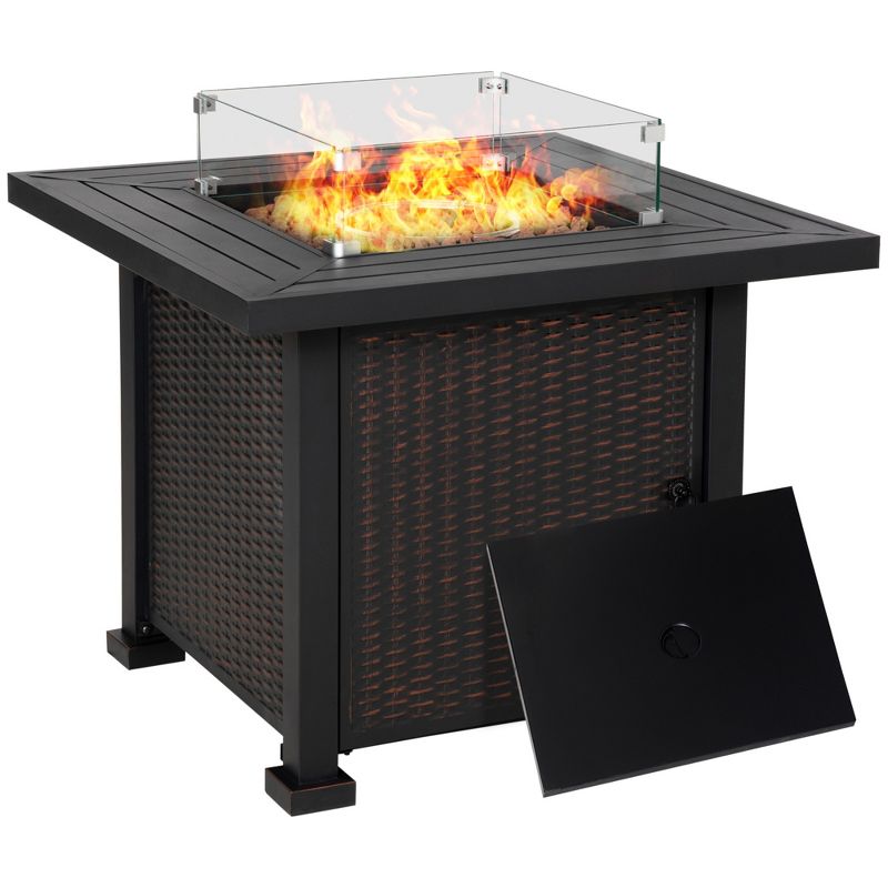 Outsunny 34 In Fire Pit Table, 50,000BTU Gas Firepits for Outside with Glass Wind Guard, Lava Rocks and Lid, Auto Ignition, CSA Certification, 1 of 9