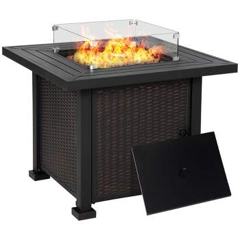 Outsunny 34 In Fire Pit Table, 50,000BTU Gas Firepits for Outside with Glass Wind Guard, Lava Rocks and Lid, Auto Ignition, CSA Certification
