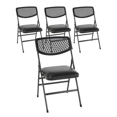 Commercial Padded Folding Chair with Resin Mesh Back in Black (4-pack) - COSCO