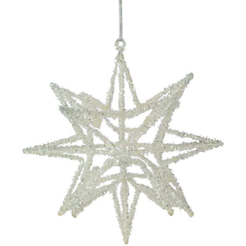 Northlight 10" White 3-D Glittered Star Christmas Ornament, 1 of 4