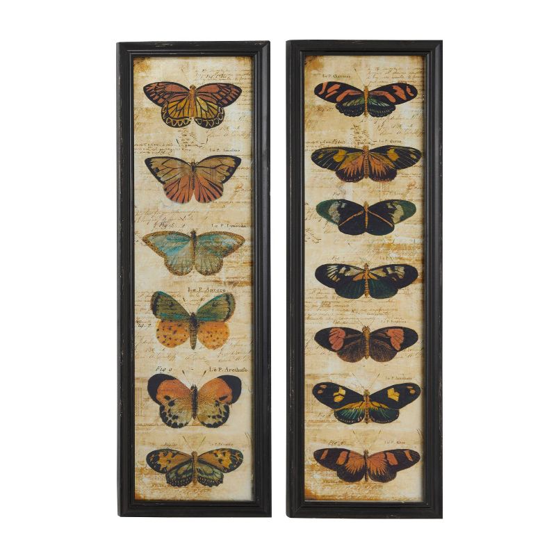 Vintage Glass Butterfly Framed Wall Art with Black Frame Set of 2 Multi Colored - Olivia &#38; May, 2 of 16